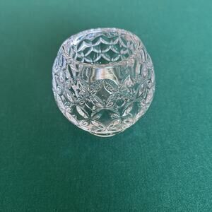 Heavy Cut Glass Votive Holder Vase 4”x3” Diamond Pattern Crystal Style Bowl